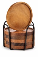 DREWNIANE PODSTAWKI POD SZKLANKI 6 SZT AKACJA Z UCHWYTEM