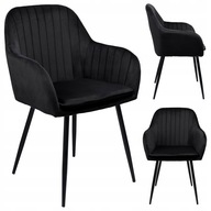 KRZESŁO WELUROWE CZARNE TAPICEROWANE METALOWE NOGI FOTEL DO JADALNI SALONU