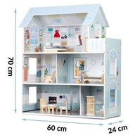 DUŻY DOMEK DLA LALEK DREWNIANY AKCESORIA MEBELKI 3 POZIOMY - Super Prezent!