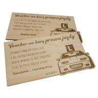 Prezent na 18 nastkę drewniana KARTKA VOUCHER na PRAWO JAZDY na urodziny