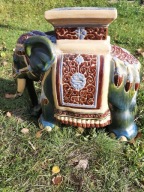 VINTAGE DUŻA FIGURKA Słoń ceramiczny, postument, kwietnik DO DOMU, OGRODU