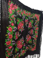 duża CHUSTA ludowa wełniana w kwiaty z frędzlami 120x120