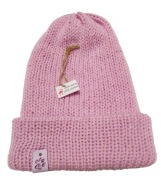 Ciepła, jasnoróżowa czapka, wełna + alpaka, handmade, unikat