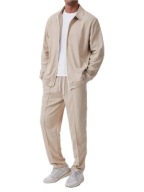 Sportowy Komplet Old Money Męski: Bluza na Zamek + Spodnie w Kant - Morela