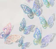 Naklejki Motyle Ażurowe 3D Srebrne Multi Koronkowe Mieniące Motylki 12 szt