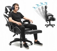 FOTEL GAMINGOWY BIAŁY EKOSKÓRA Z PODNÓŻKIEM OBROTOWY BIUROWY TILT 150KG