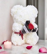 MIŚ Z RÓŻ BIAŁY NA WALENTYNKI DZIEŃ KOBIET PREZENT 22 CM