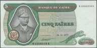 Zair 5 zairów 1977 - Mobutu Sese Seko - stan bankowy UNC