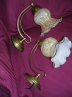 Kinkiety z mosiądzu 2 szt z kloszami marmurek