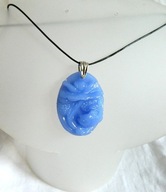 Niebieski jadeit chiński, kwiat lotosu i ryba - wisiorek