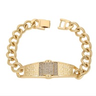 66143 BRANSOLETKA 18K POZŁACANA 20 CM 17 MM pancerka z cyrkoniami