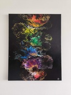 Finał WOŚP, Obraz akrylowy, pouring, 40x50cm, czarny, kolorowy, złoty