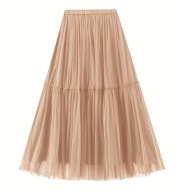 Tiulowa spódnica kawowa czekoladowa brązowa beżowa długa maxi midi beżowy