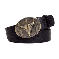 Pasek Do Spodni Western Cowboy Dziki Zachód Klamra Byk 122cm Czarny