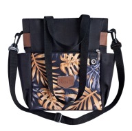 Torebka HABILE design bag DUŻO KIESZONEK czarna-liście monstery