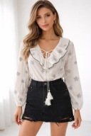 Gwiazdkowa koszula boho oversize z frędzlami white black stars trend