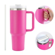 Kubek termiczny 1200 ml z uchwytem i słomką - różowy DUŻA POJEMNOŚĆ bidon