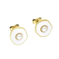 63322 Kolczyki złota stal chirurgiczna z białą emalią