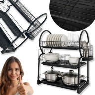 SUSZARKA OCIEKACZ DO NACZYŃ STOJĄCA TRZYPOZIOMOWA DO SZAFKI DUŻA CZARNA