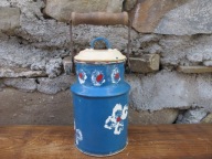 Stara Mała Emaliowana Kanka z Pokrywką_STARA EMALIA_LOFT PRL