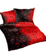 pościel z satyny 160x200 + 2x70x80 zamek S nutki czerwone b-x