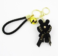 Brelok do kluczy torebki misiek czarny zawieszka złota dzwonek kokarda