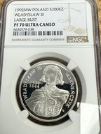200000 zł Władysław III Warneńczyk półpostać 1992 NGC PF 70 MAX NOTA IDEAŁ