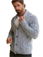 Męski Kardigan Old Money – Geometryczny Nadruk, Guziki, Jesień/Zima