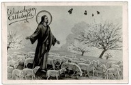 WIELKANOC ALLELUJA JEZUS DOBRY PASTERZ OWCE PRL 1961