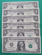 6 Banknotów USA 1 dolar 1995 G B L F C gwiazdka E gwiazdka UNC