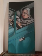 Tamara Łempicka- Kobieta w zielonym Bugatti - 100 na 50 cm - obraz olejny
