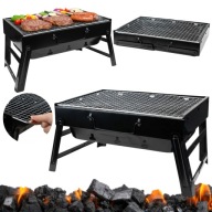 GRILL WĘGLOWY TURYSTYCZNY KEMPINGOWY STALOWY RUSZT 35x27cm WALIZKA SKŁADANY