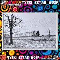 Pejzaż z pociągiem, rys.tuszem i kawą w passpartou- Krzysztof Szala - Tychy