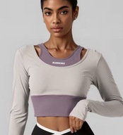 Damski top crop top do ćwiczeń długi rękaw podwójny longsleeve