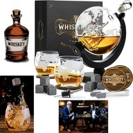 Zestaw do Whisky 900ml – Kulista Karafka + 2 Szklanki + 8 Kamieni – PREZENT