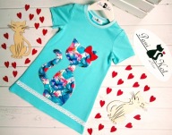 Sukienka Pani Kot błękitna kwiaty kotek j.zara 104