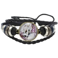 Skórzana bransoletka - Koń - regulowana długość, ozdobne dodatki - 20mm