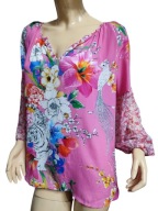 Grace bluzka z jedwabiem kwiaty ptaki zwierzęta 38