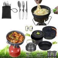 ZESTAW NACZYŃ TURYSTYCZNYCH 18W1 GARNEK CZAJNIK KUBKI SZTUĆCE NA CAMPING