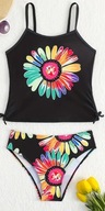 ŚLICZNY strój kąpielowy bikini r.158/164 czarny z kolorowym kwiatem
