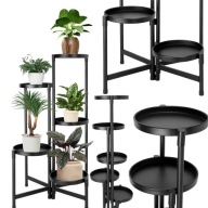 KWIETNIK STOJĄCY METALOWY CZARNY PÓŁKI NA KWIATY DONICZKI ROŚLINY LOFT 80CM