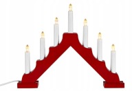 ŚWIECZNIK ŚWIĄTECZNY DREWNIANY CZERWONY ŚWIECE LAMPKI 7 LED ADWENTOWY 30 CM