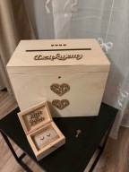 Komplet drewnianych skrzynek ślubnych (na koperty oraz na obrączki)