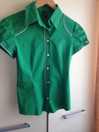 32 XXS 34 XS koszula krótki rękaw soczysta zieleń biała lamówka