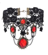 Naszyjnik gotycki koronka z czerwonymi kamieniami kolia gotycka goth N109