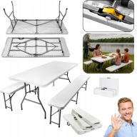 DUŻY SKŁADANY STÓŁ OGRODOWY CATERINGOWY Z ŁAWKAMI WALIZKA BIAŁY 180CM