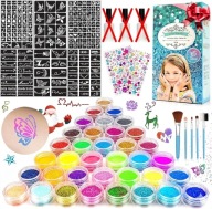 ZESTAW TATUAŻE BROKATOWE XXL – 36 KOLORÓW | 182 SZABLONY