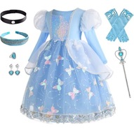 Sukienka Kopciuszka Księżniczka Tiulowa Błękitna Strój i Akcesoria 130cm