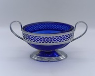 Cukiernica bomboniera - kobaltowa - metal - szkło - vintage - ładna