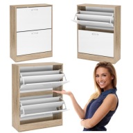 WĄSKA SZAFKA NA BUTY 60 CM DĄB SONOMA BIAŁY WYSOKA UCHYLNA DO PRZEDPOKOJU